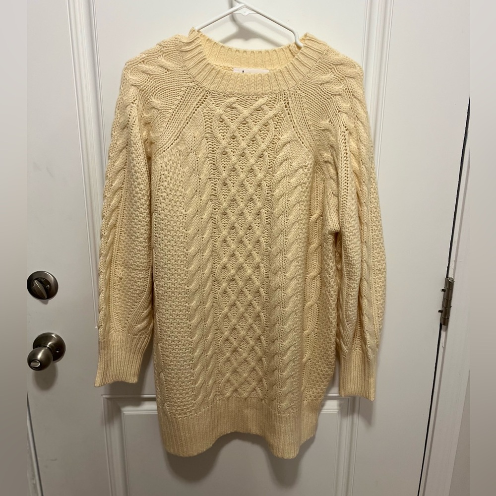 Anrabess Cozy Cream Cable Knit Sweater Dress